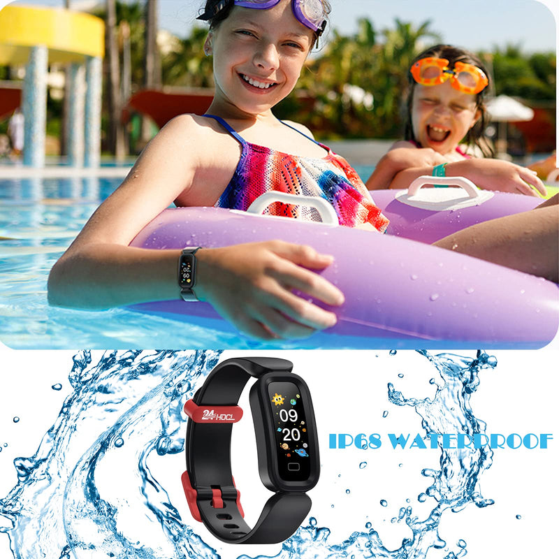 [Australia] - 24HOCL Smart Watch for Kids Girls Boys, Activity Fitness Tracker with Heart Rate Sleep Monitor Alarm Clock Sedentary Drink Water Reminder Watch for Kids 5+ Birthday Christmas New Year Best Gifts Black 