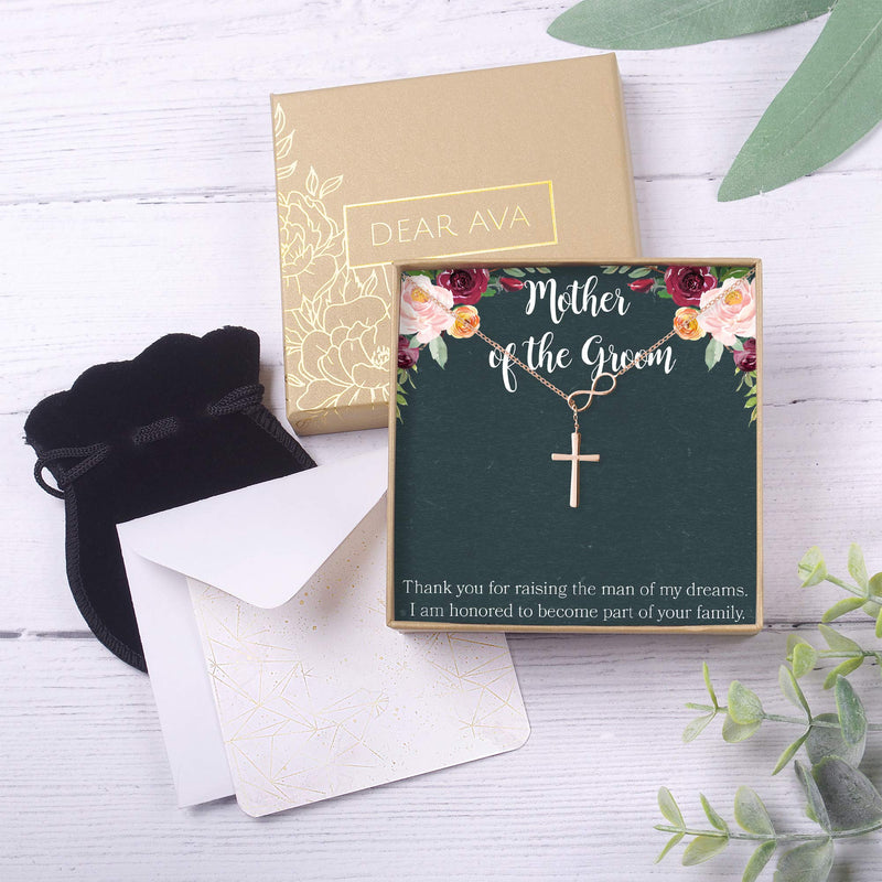 [Australia] - Dear Ava Mother of The Groom Gift Necklace: Parent of The Groom Jewelry, Infinity Cross (Rose-Gold-Plated-Brass, NA) 