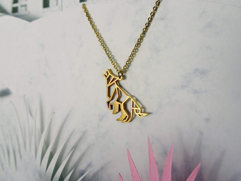 [Australia] - La Menagerie Wolf Gold Origami Jewelry & Gold Geometric Necklace – 18 Karat Plated Gold Necklace & Wolf Necklaces for Women – Wolf Necklace for Girls & Origami Necklace 