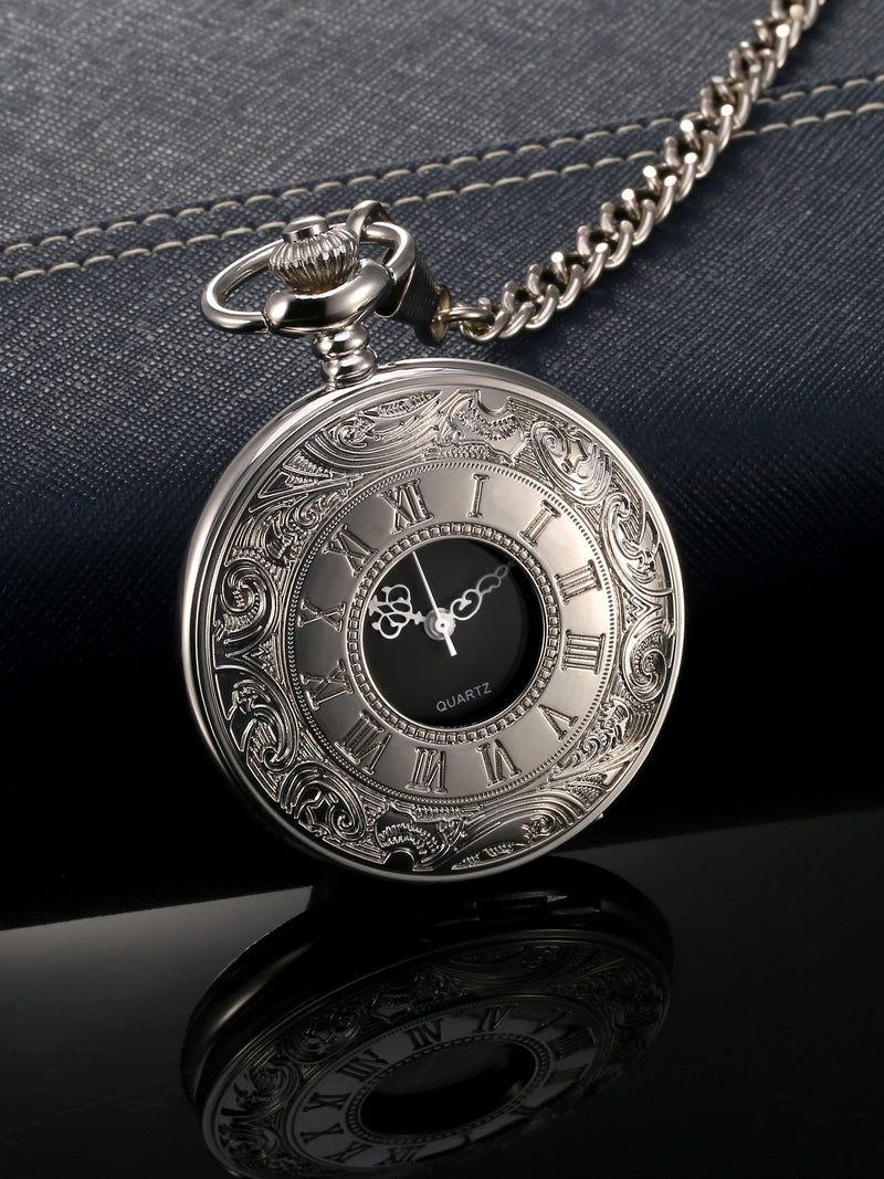 [Australia] - Hicarer Classic Quartz Pocket Watch with Roman Numerals Scale and Chain Belt 