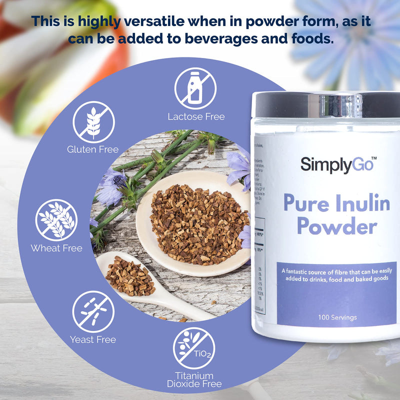 [Australia] - SimplyGo Pure Inulin Powder | 500g | 100 Servings | Great Source of Soluble Dietary Fibre | Prebiotic Supplement | Vegan Friendly | Resealable Tub for Ease 