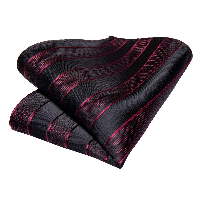 [Australia] - DiBanGu Men's Stripe Tie Silk Woven Necktie Pocket Square Cufflink Set Formal Business Prom Wedding 06 Burgundy Black 