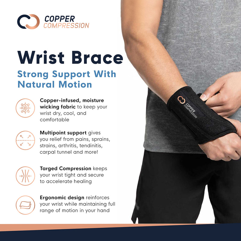 [Australia] - Copper Compression Recovery Wrist Brace - Copper Infused Adjustable Support Splint for Pain, Carpal Tunnel, Arthritis, Tendonitis, RSI, Sprain. Night Day Splint for Men Women - Fits Right Hand L-XL Right Hand Large/X-Large (Pack of 1) 