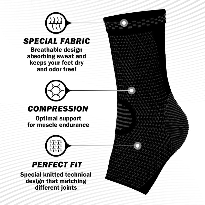 [Australia] - POWERLIX Ankle Brace Compression Support Sleeve (Pair) for Injury Recovery, Joint Pain and More. Achilles Tendon Support, Plantar Fasciitis Foot Socks with Arch Support, Eases Swelling Black X-Large 