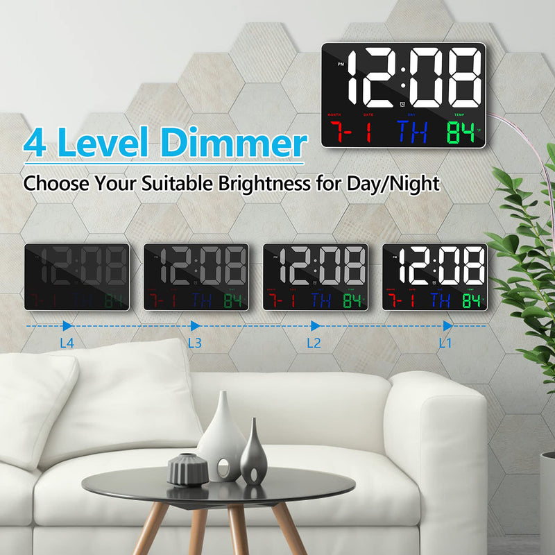 [Australia] - Digital Clock Large Display, Amgico 11.4" Large LED Digital Wall Clock with Temperature,Adjustable Brightness Digital Alarm Clock with Day and Date,Snooze,12/24H, for Bedroom,Office,Elderly White-multicolor 