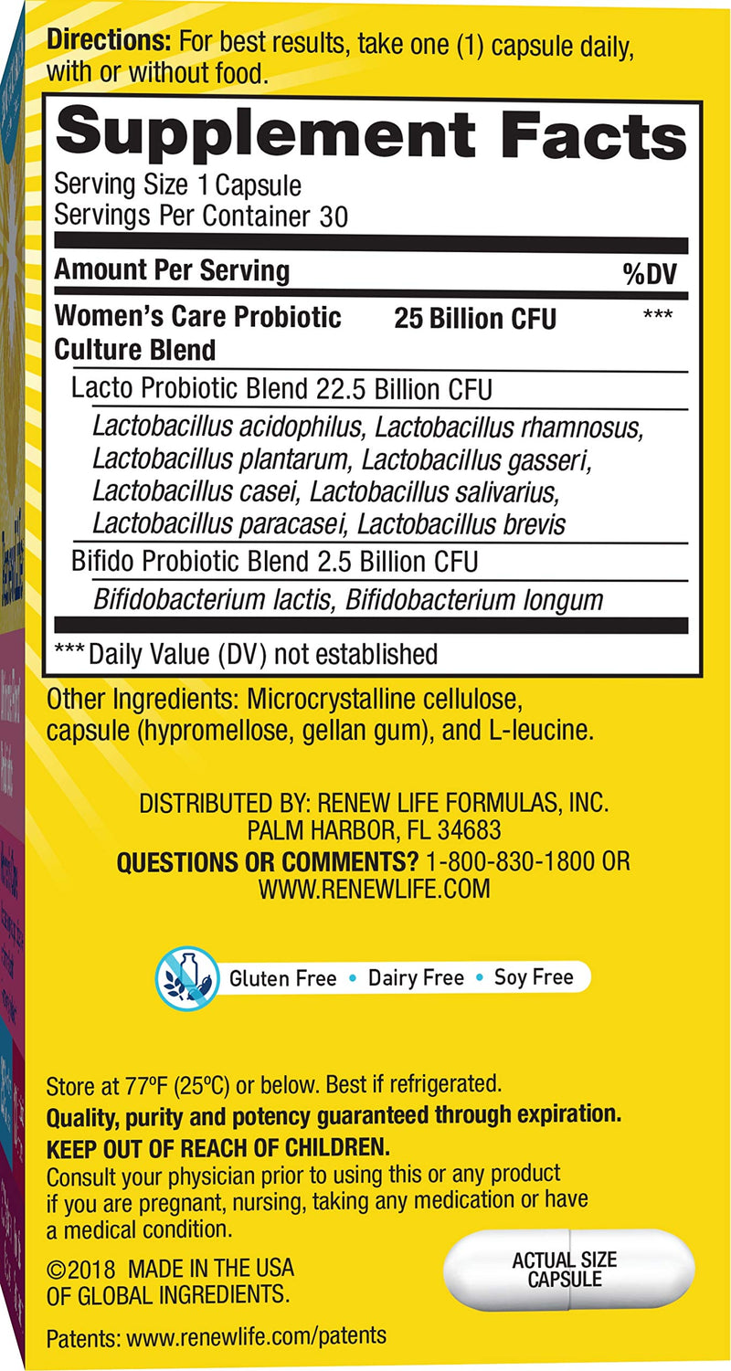 [Australia] - Renew Life Women's Probiotics 25 Billion CFU Guaranteed, 12 Strains, Shelf Stable, Gluten Dairy & Soy Free, 30 Capsules, Ultimate Flora Women's Care Beige 30 Count (Pack of 1) 