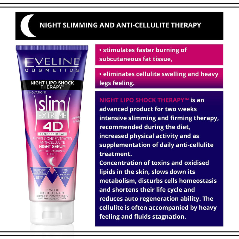[Australia] - Eveline Cosmetics Slim Extreme 4D Super Concentrated Cellulite Slimming Hot Cream for Women | 250 ML | Fast Fat Burning Formula | 2-Week Night Lipo Shock Thearpy | Flat Belly, Slim Legs and Waist 