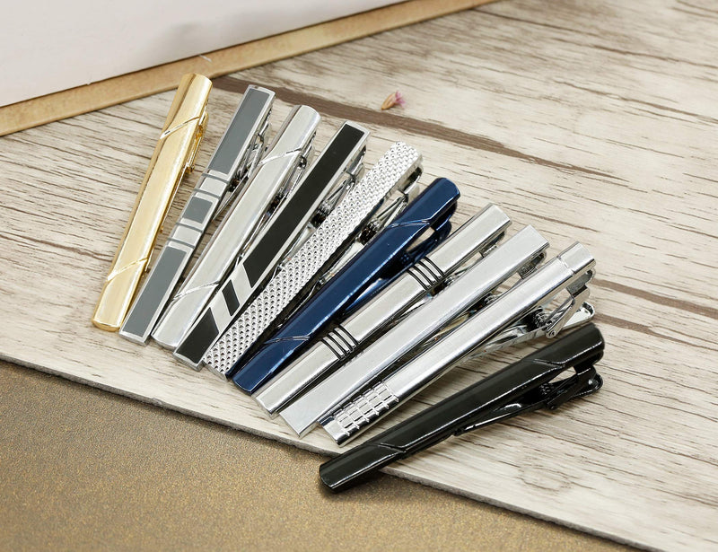 [Australia] - YADOCA Tie Clips Set for Men Tie Bar Clip Black Silver-Tone Gold-Tone for Wedding Business with Gift Box Style a 10pcs With Box 