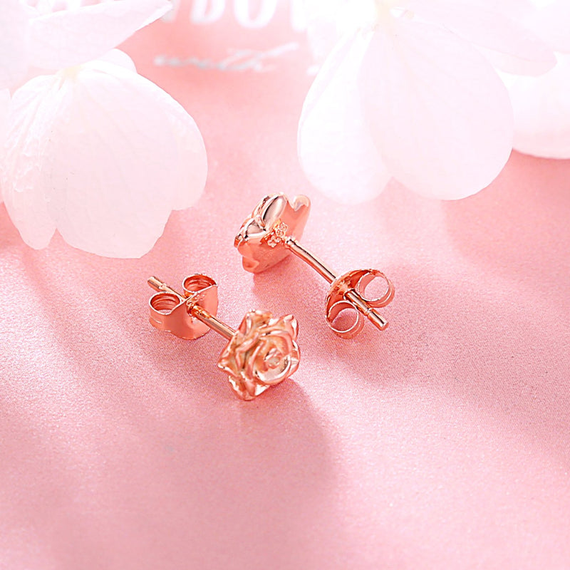 [Australia] - Alphm S925 Sterling Silver Rose Flower Earrings Ring Pendant Necklace Jewelry for Women Teen Girl Earrings: Rose 