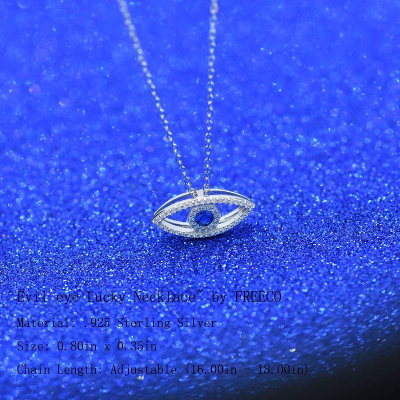 [Australia] - FREECO 925 Sterling Silver Evil Eye Jewelry Blue White CZ Pendant Eye Necklace Gifts for Women Girl 18" Sliver Chain 