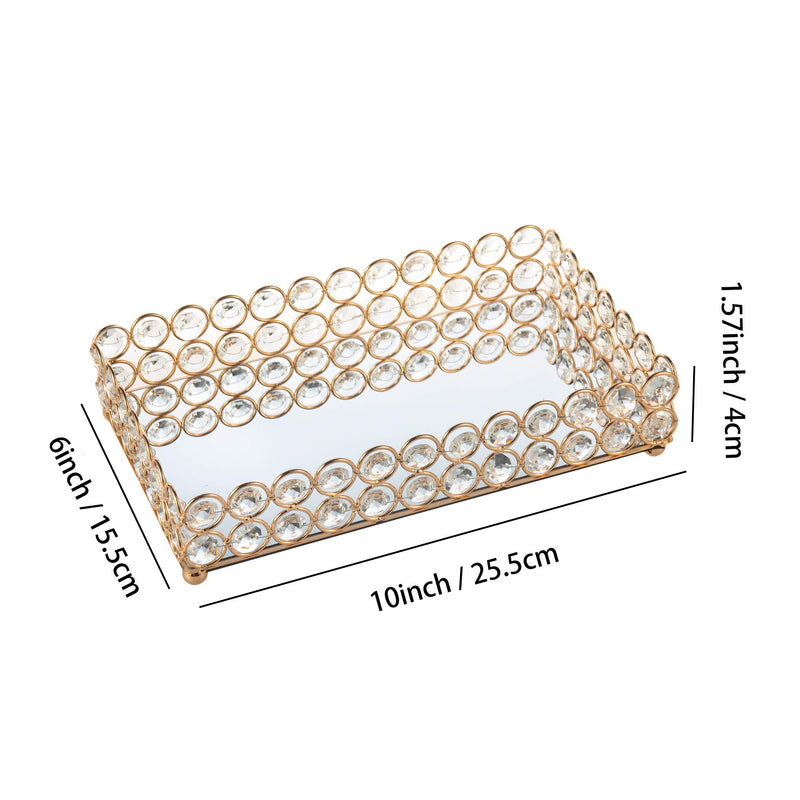 [Australia] - Feyarl Crystal Mirrored Cosmetic Tray Vanity Rectangle Jewelry Trinket Organizer Tray Decorative Tray Storage Home Deco Wedding Dresser Birthday Gift(Gold) Gold 