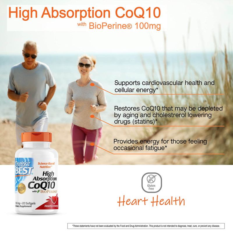 [Australia] - Doctor's Best High Absorption CoQ10 with BioPerine, Gluten Free, Naturally Fermented, Heart Health, Energy Production, 100 mg, 120 Count 