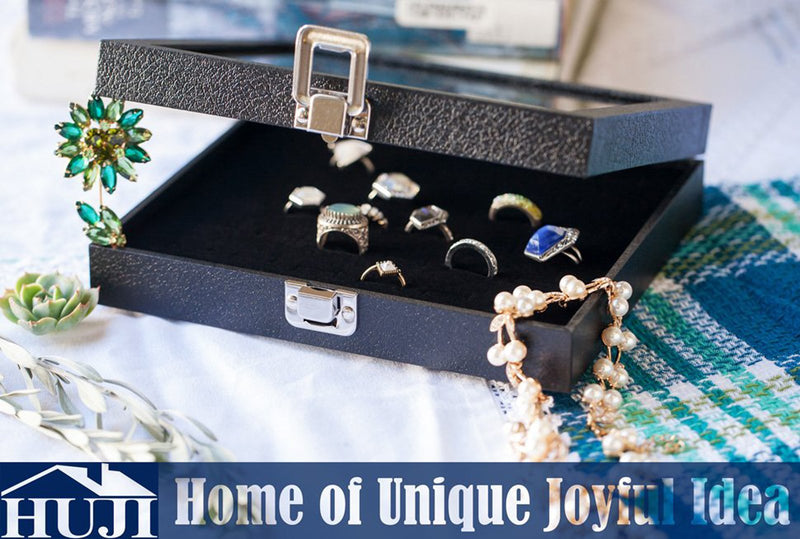 [Australia] - Huji Glass Top Ring Display Showcase with Velvet Insert Liner Jewelry Organizer (1 Pack, 36 Slot Case) 1 