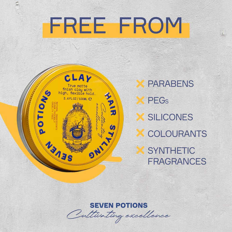 [Australia] - Seven Potions Men's Hair Styling Clay ‚Äî Natural, Water-Based, Matte Finish, High Hold Hair Styling Product ‚Äî 100% Vegan, Cruelty Free (100ml) 
