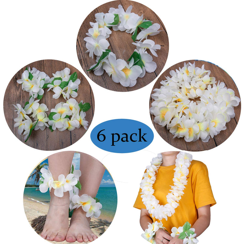 [Australia] - Udalyn Hawaiian Luau Flower Leis Jumbo Necklaces Bracelets Headband Anklets Set 6-7 Pack B: 6 PCS White 