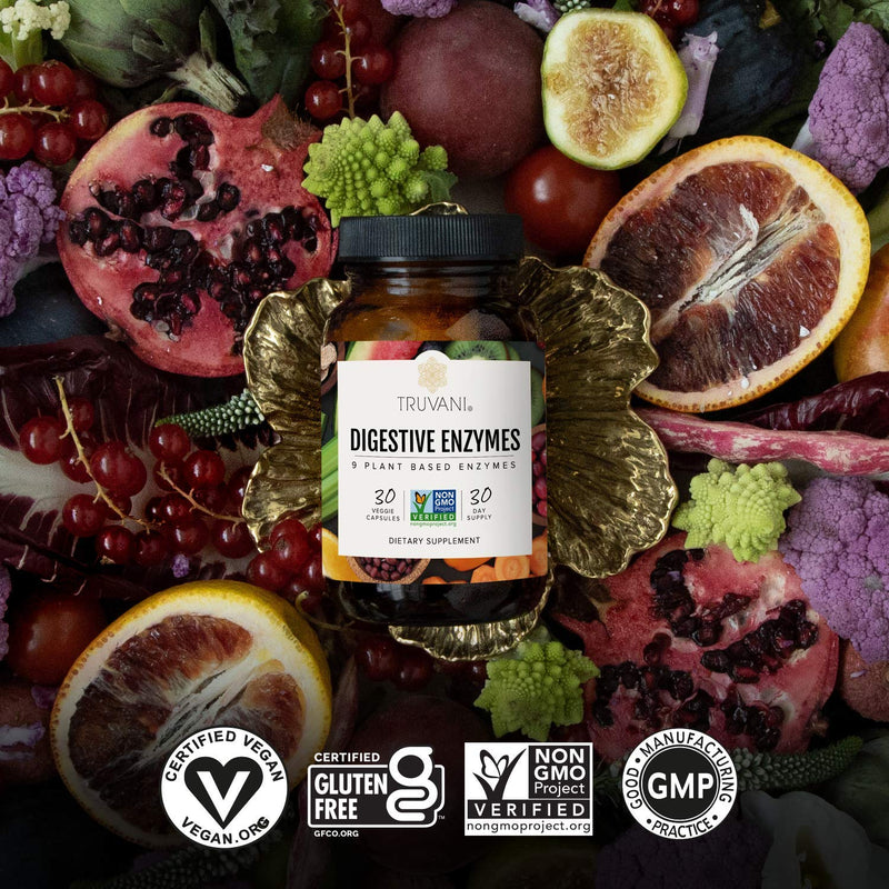 [Australia] - Truvani Digestive Enzymes | 9 Enzyme Blend | Digestive Support | Reduce Bloating | Increased Nutrient Absorption | Non-GMO Capsules| 30 Day Supply 