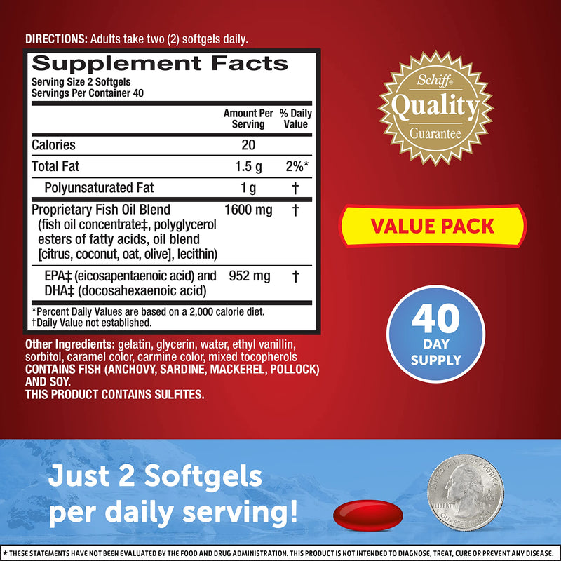 [Australia] - Omega 3 Fish Oil Supplement 800mg (per Serving), MegaRed Advanced 6X Absorption EPA & DHA Omega 3 Fatty Acid Softgels (80cnt Box), Phopholipids, Supports Brain Eye Joint & Heart Health 80 Count (Pack of 1) 