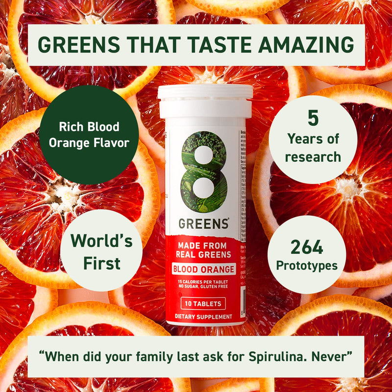 [Australia] - 8Greens Blood Orange Effervescent Tablets - Daily Superfood- Super Greens Vitamins, Vegan, Gluten Free, Non-GMO for Immune Support (1 Tube, 10 Tablets) 10 Count (Pack of 1) 