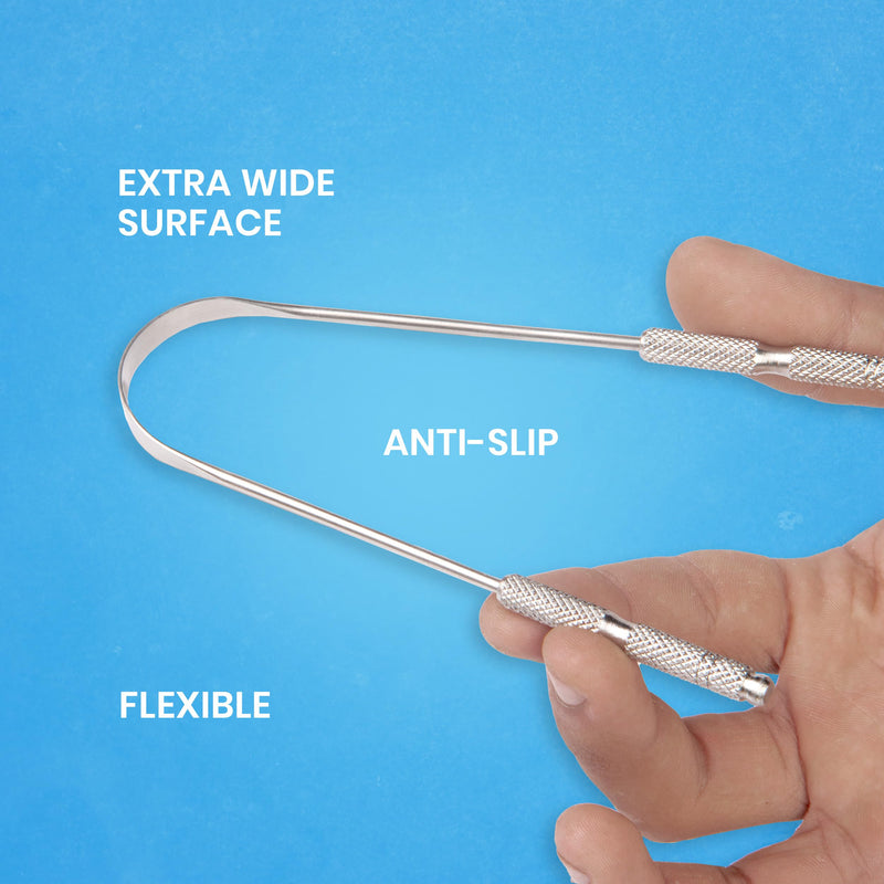 [Australia] - Tongue Scraper for Adults by HOKIN (2Pcs Oral Care Pack) Stainless Steel Tongue Cleaners Reduce Bad Breath 100% Metal Tough Scrapers Men and Women Hygiene Product 2 Count (Pack of 1) U Shaped Silver 