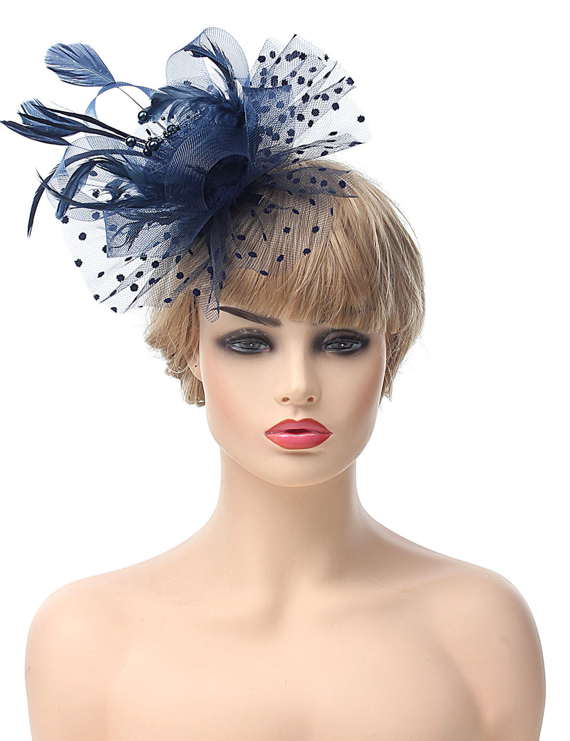 [Australia] - Myjoyday Fascinators for Women Derby Headband Wedding Tea Party Hats Hair Clip for Girls 009-navy Blue 