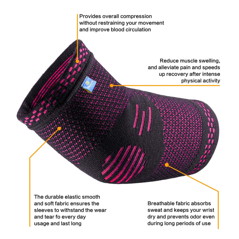 [Australia] - ABYON Professional Tennis Elbow Brace for Women (2pcs) + Elbow Compression Sleeve(1pcs) ,Elbow Support Gear for Sports or Daily Use to Reduce Joint Pain and Treat Tendonitis | Tennis Elbow | Golfer's Elbow | Arthritis Small Pink 