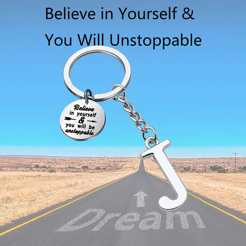 [Australia] - FUSTMW Initial Keychain Alphabet Initial Letter Key Ring Pendant Inspiration Gifts Believe in Yourself and You Will Unstoppable Initial J 