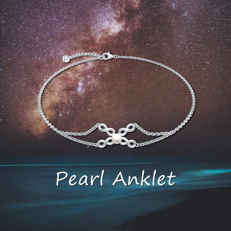 [Australia] - Zoeniya Anklet for Women 925 Sterling Silver with Freshwater Pearl Infinity Anklet Jewelry Gifts for Women Girls Birthday Anniversary Mother's Day 