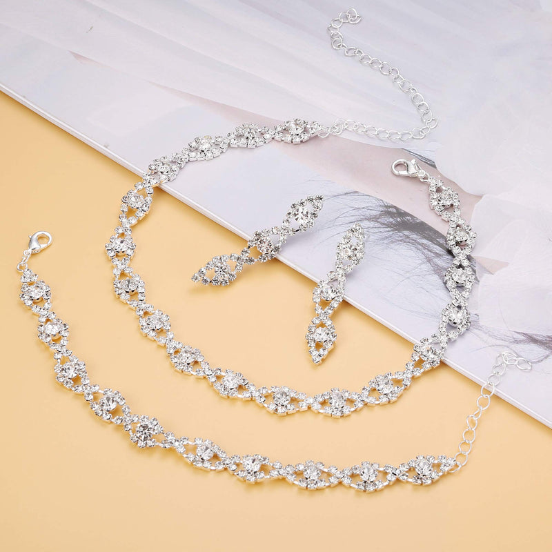 [Australia] - JOERICA Bridal Choker Jewerly Set for Women Silver Bridesmaid Wedding Rhinestone Choker Bracelet and Earrings Set with 5 Pcs Bridal Headband Set C:Style 3 