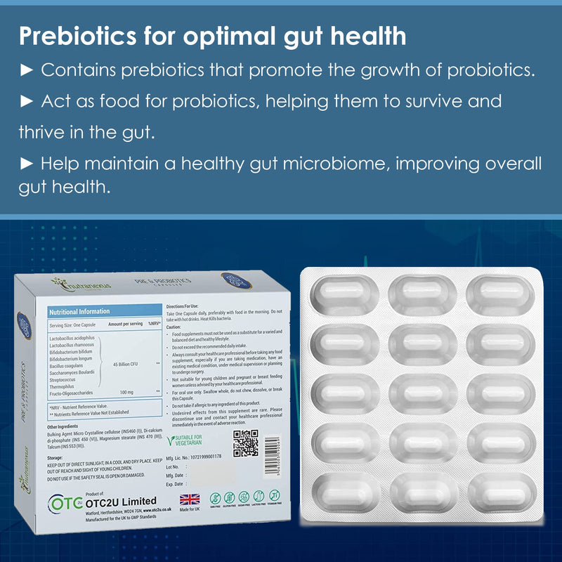 [Australia] - Pre & Probiotics Supplement (30 Capsules) Digestive & Gut Health Supplement for Men & Women - Multi Enzyme Blend for Digestion & Bloating Relief - Non GMO & Gluten Free 