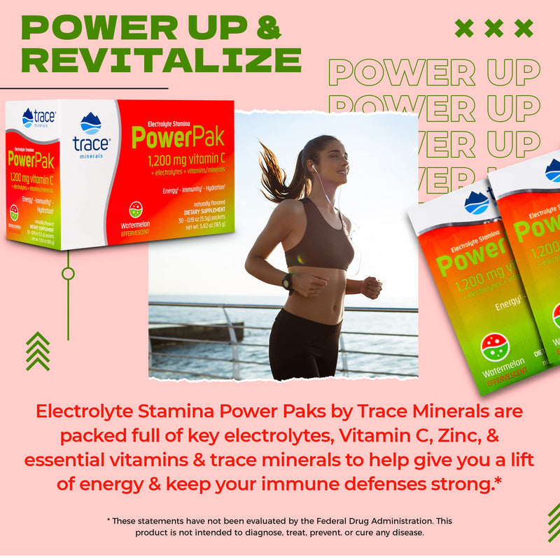 [Australia] - Trace Minerals – Power Pak (Watermelon) | Electrolyte Powder Packets with Vitamin C & Zinc | Powerful Hydration, Immune, Stamina & Energy Support with Essential Vitamins & Minerals (30 Packets)… (1) 1 
