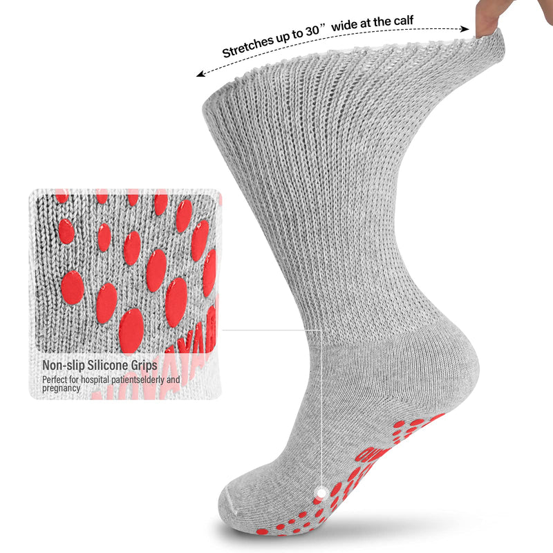 [Australia] - NOVAYARD Non Slip Diabetic Socks Wide Neuropathy Socks Edema Bariatric Hospital Socks 3 Pairs Gray 