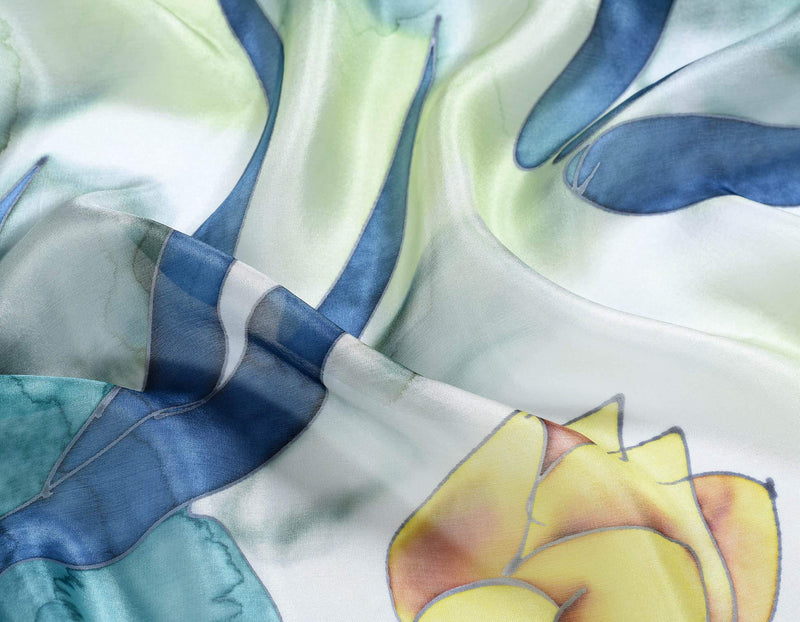 [Australia] - Invisible World Women's 100% Silk Scarf Hand Painted Floral Yellow Water 