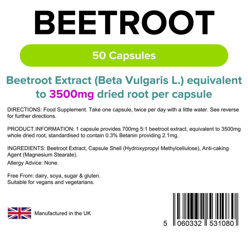 [Australia] - Lindens Beetroot Super Strength 3500mg Capsules - 50 Pack - A Source of Dietary nitrates in an Easy to Swallow, Rapid Release Capsule - UK Manufacturer, Letterbox Friendly 50 Count (Pack of 1) 