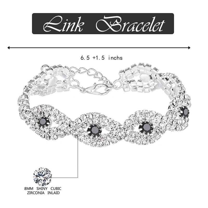 [Australia] - M MIRACULOUS GARDEN 2-4 Pack Rhinestone Crystal Choker Necklace Tiara Crown Link Bracelet Teardrop Dangle Earrings Jewelry Sets for Women Girls Silver:Bracelet+Choker Necklace+Earrings set 