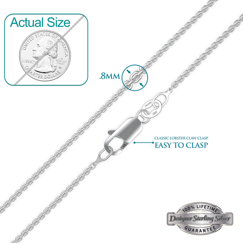 [Australia] - 925 Sterling Silver .8MM Cable Chain Lobster Claw Clasp 16-30" 30.0 Inches .8 MM 