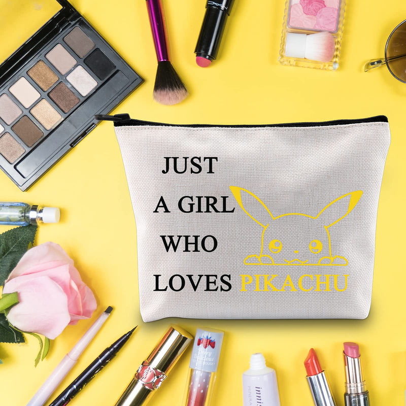 [Australia] - LEVLO Funny Pikachu Cosmetic Bag Pikachu Fans Gift Just A Girl Who Loves Pikachu Makeup Zipper Pouch Bag For Women Girls, Who Loves Pikachu, 