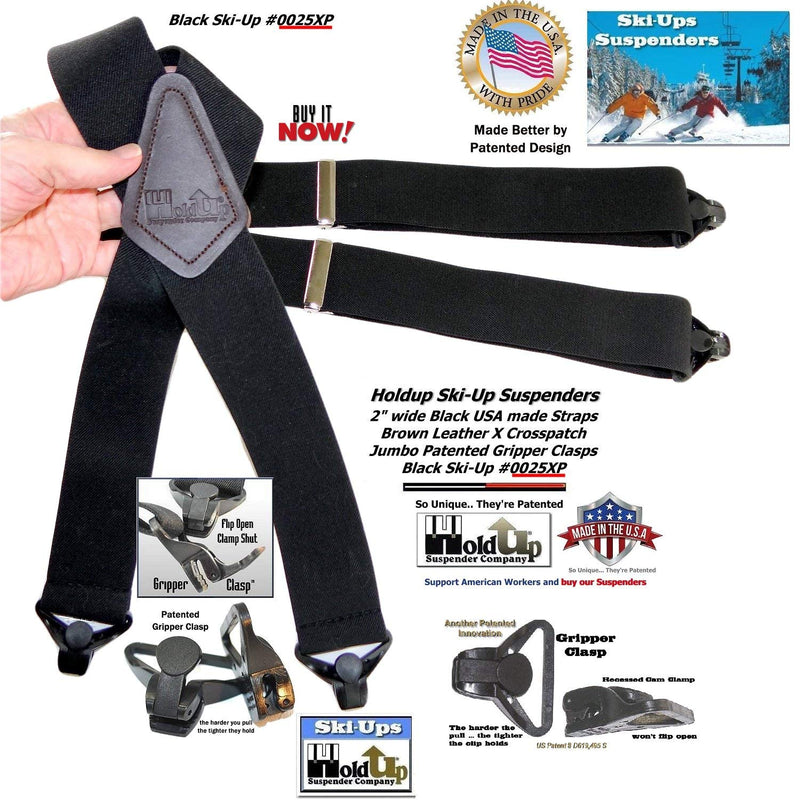 [Australia] - HoldUp 2" wide black Ski-Up Suspenders with Black Jumbo Gripper Clasp 