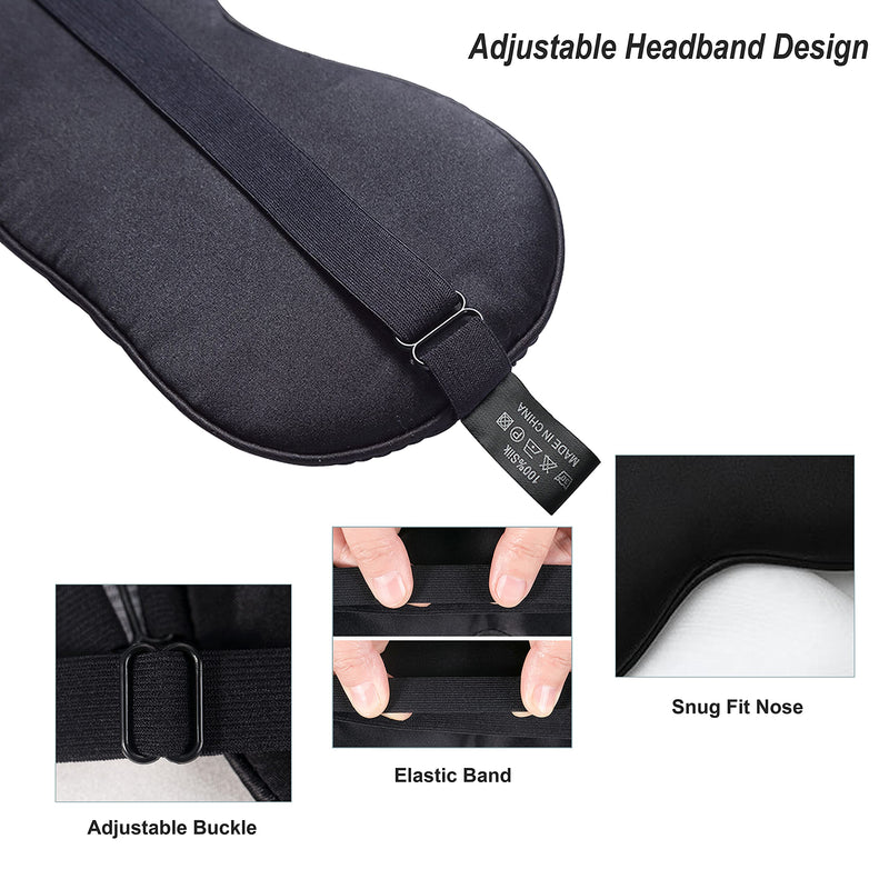 [Australia] - Silk Eye Mask 19MM Mulberry Silk Sleep Mask Sleeping Masks Silky Soft Blindfold Eyeshade Elastic Headband for Travel Naps Shift Work for Adult Black 