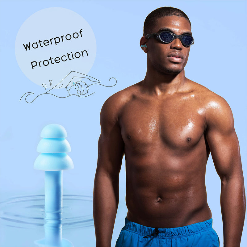 [Australia] - ANBOW Ear Plugs for Sleeping Noise Cancelling. Reusable Silicone Earplugs. Custom Fit - Noise Reduction for Sleeping, Concerts, Work & Swimming. Adjustable to Ear Size. 3 Pairs + Travel Pouch Light Blue 