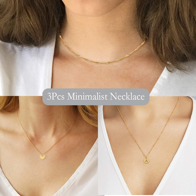 [Australia] - Dainty Layered Initial Choker Necklaces Handmade 14K Gold Plated Tiny Heart Personalized Letter Disc Pendant Adjustable Chain Layering Gold Necklaces for Women Girls Gift Jewelry A 