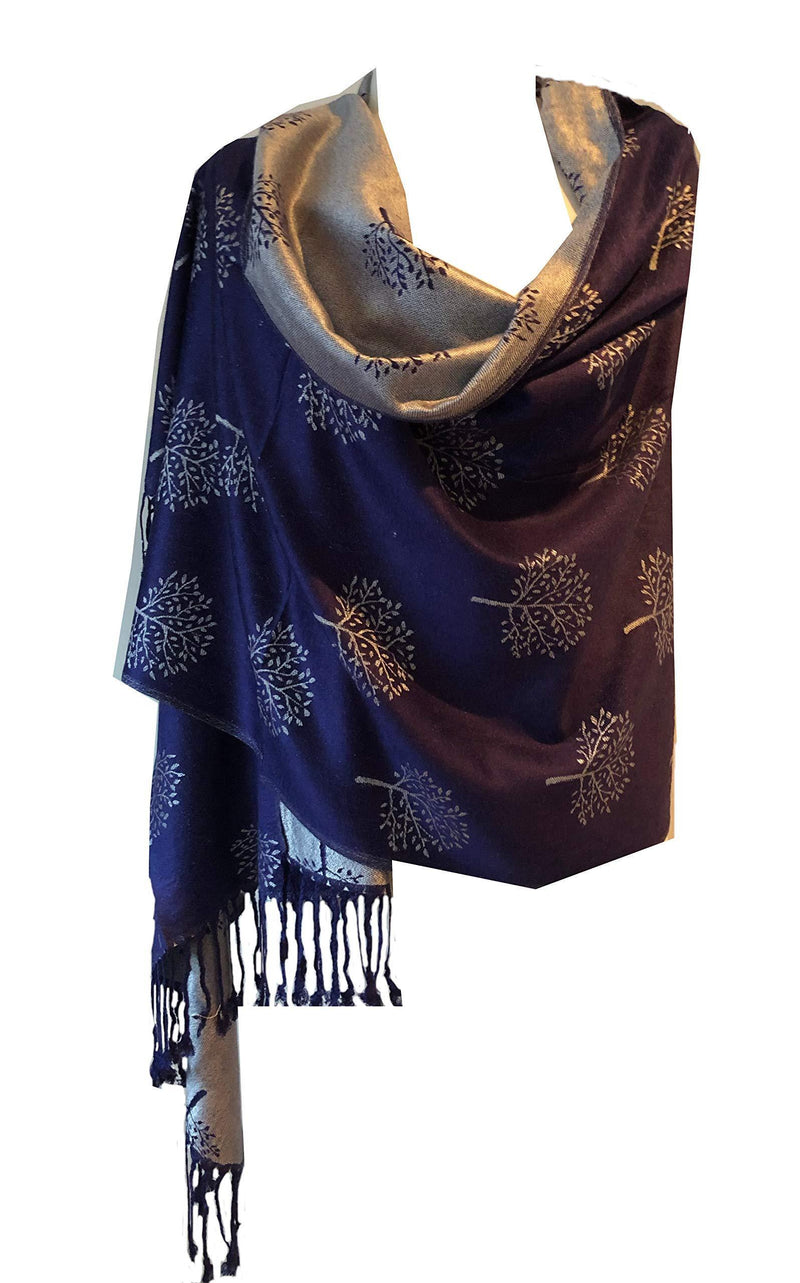 [Australia] - Pamper Yourself Now Women's Mulberry Tree Reversible Two Tone Pashmina Scarf, Lovely wrap/Shawl with Mulberry Trees. Great for Gifts. Blue/Silver 