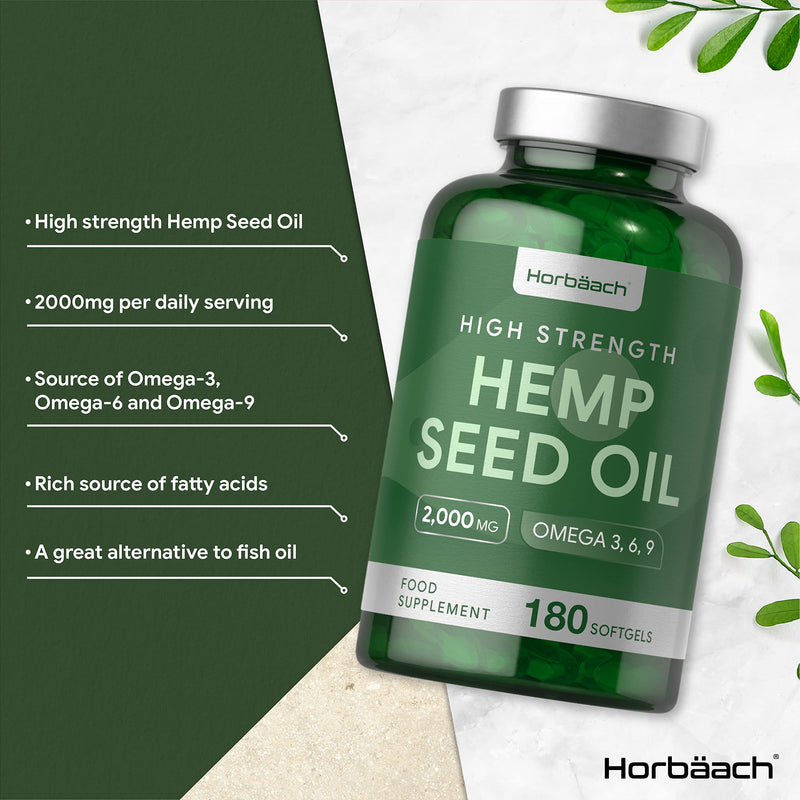 [Australia] - Hemp Seed Oil Capsules 2000mg | 180 Softgels | High Strength Supplement | by Horbaach 