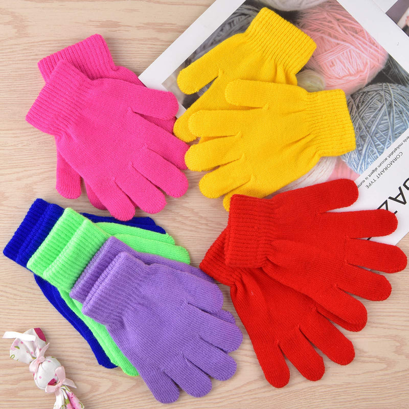 [Australia] - Coopay 6 Pairs Kid's Winter Warm Magic Gloves Children Stretchy Full Finger Knitted Gloves Boys Girls Student Mittens Gloves Mixed Colors 1 4-6 Years 