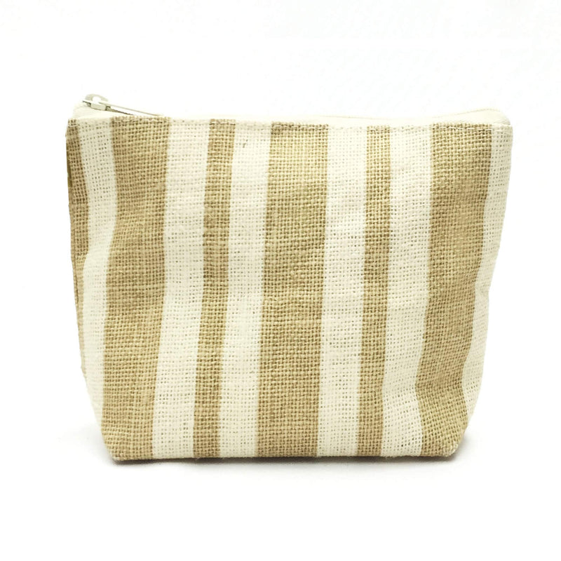 [Australia] - Burlap Cosmetic Bag Makeup Bags Jute Toiletry Pouch Kit Zip Wallet For Women Eco- Friendly Accessory (Stripe) Striped 