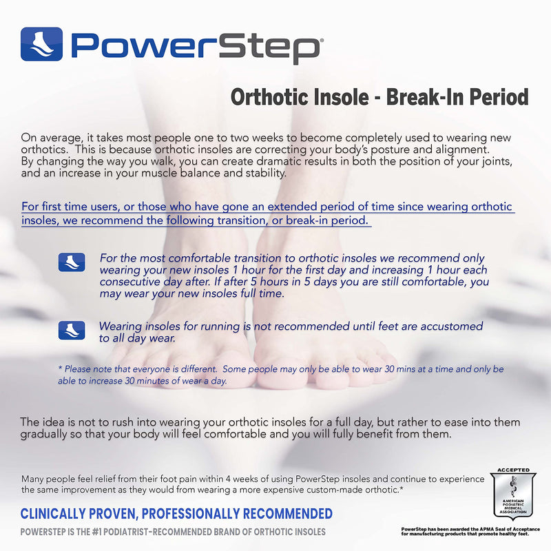 [Australia] - Powerstep Insoles, Pinnacle 3/4 Thin, Arch Pain Relief Insole, For Tight Shoes, Arch Support Orthotic For Women and Men Blue Men's 9-9.5 / Women's 11-11.5 