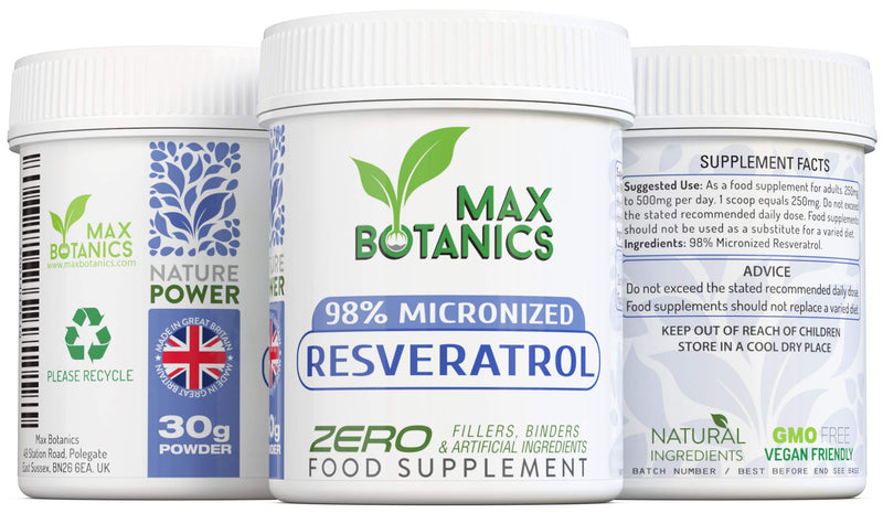 [Australia] - 98% Micronized Resveratrol Powder - Premium & Pure Trans-Resveratrol - High Absorption Rate - Water Soluble - 3rd Party Tested - Vegan (30g Powder - Bottle) 30 g (Pack of 1) 