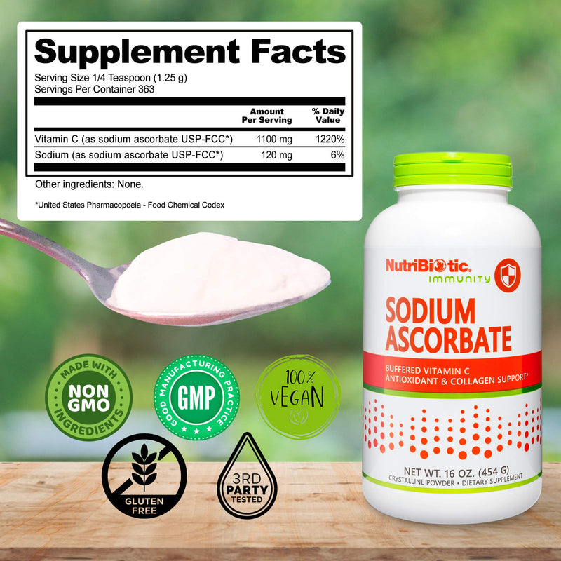 [Australia] - NutriBiotic - Sodium Ascorbate Buffered Vitamin C Powder, 16 Oz | Vegan, Non-Acidic & Easier on Digestion Than Ascorbic Acid | Essential Immune Support & Antioxidant Supplement | Gluten & GMO Free n 1 Pound (Pack of 1) 