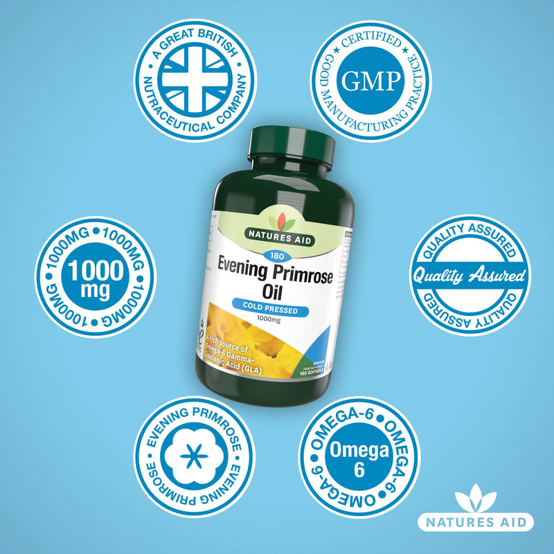 [Australia] - Natures Aid Evening Primrose Oil 1000 mg, Cold Pressed, Omega-6 GLA, 180 Softgel Capsules 