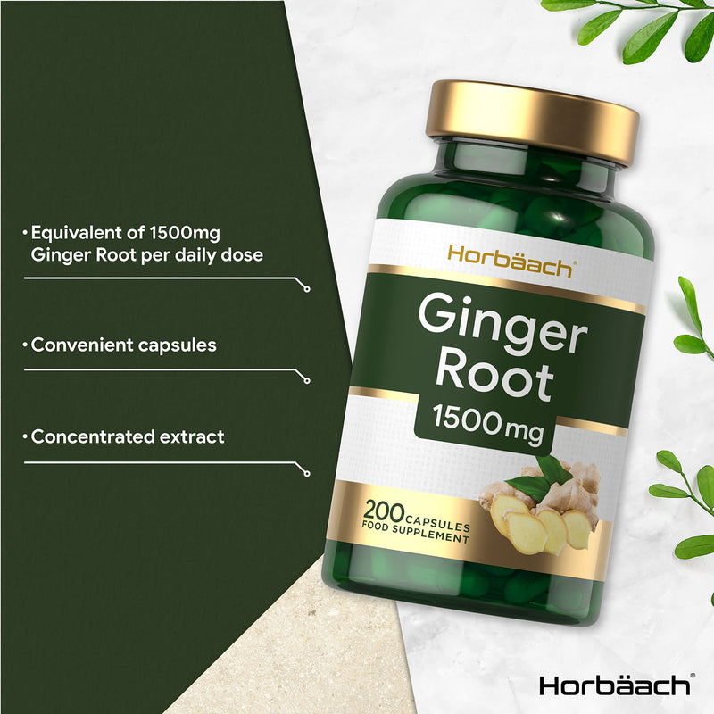 [Australia] - High Strength Ginger Root 1500mg | 200 Powder Capsules | Zingiber Officinale - Natural Herbal Extract (3+ Months Supply) Non-GMO Tablets, Gluten Free Supplement 