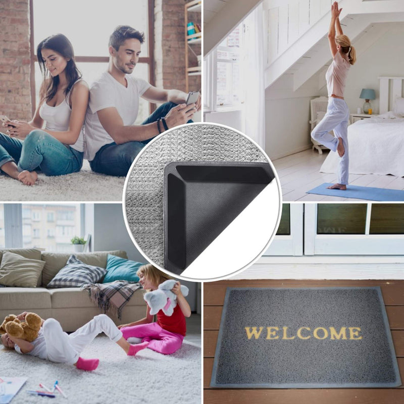 [Australia] - 12 PCS Rug Tape, Reusable Washable Carpet Tape, Double Sided Non-Slip Rug Pads for Hardwood Floors, Rug Stoppers for Area Rugs, Black 12 